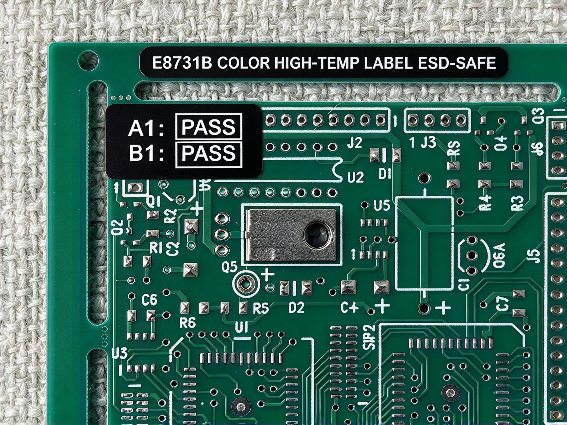 E-8731B — 1 mil Black Antistatic Polyimide PCB Label (−40 to 300 °C)