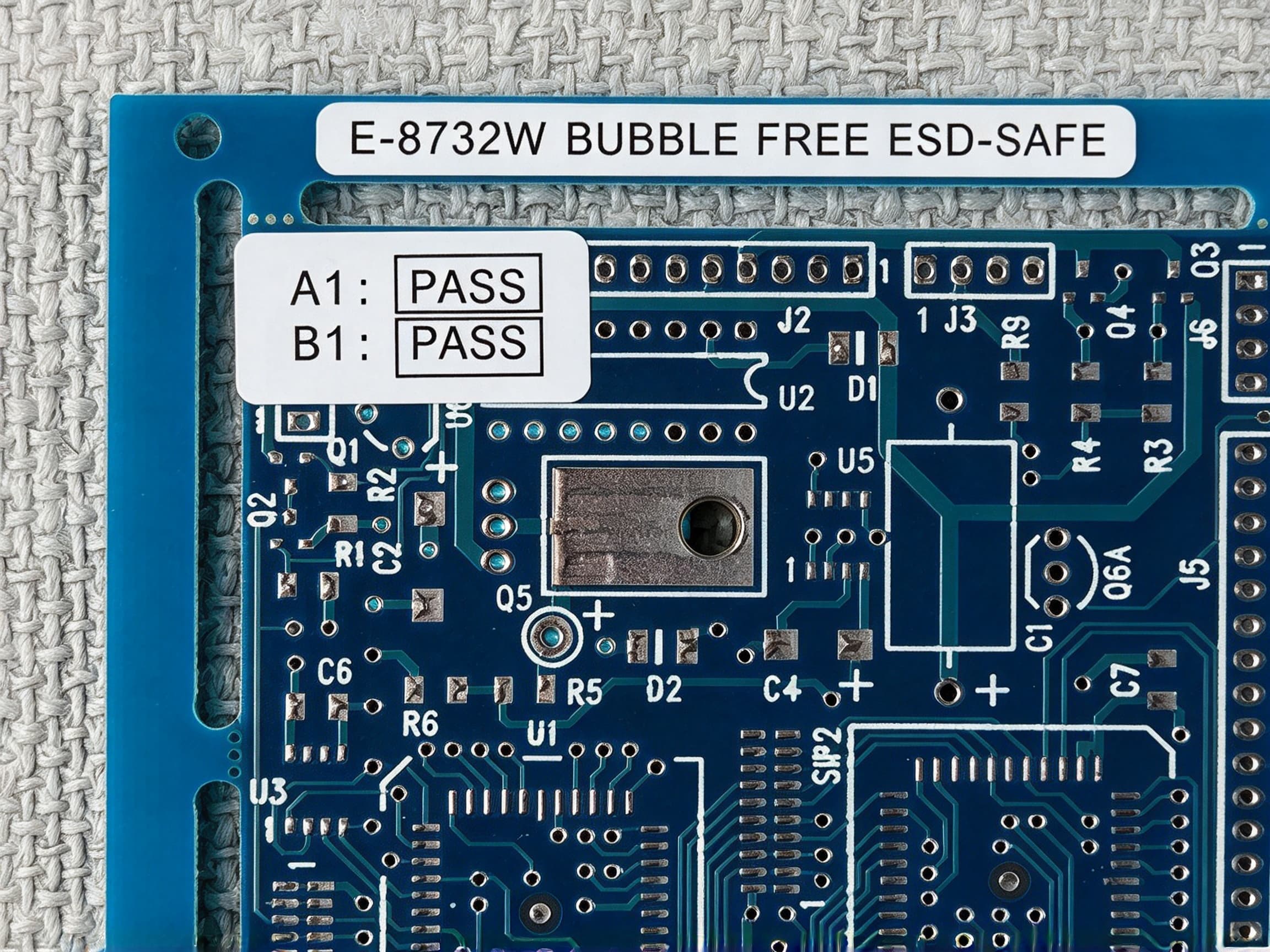 E-8732W — 2 mil White Antistatic Polyimide PCB Label (ESD, −40 to 300 °C)