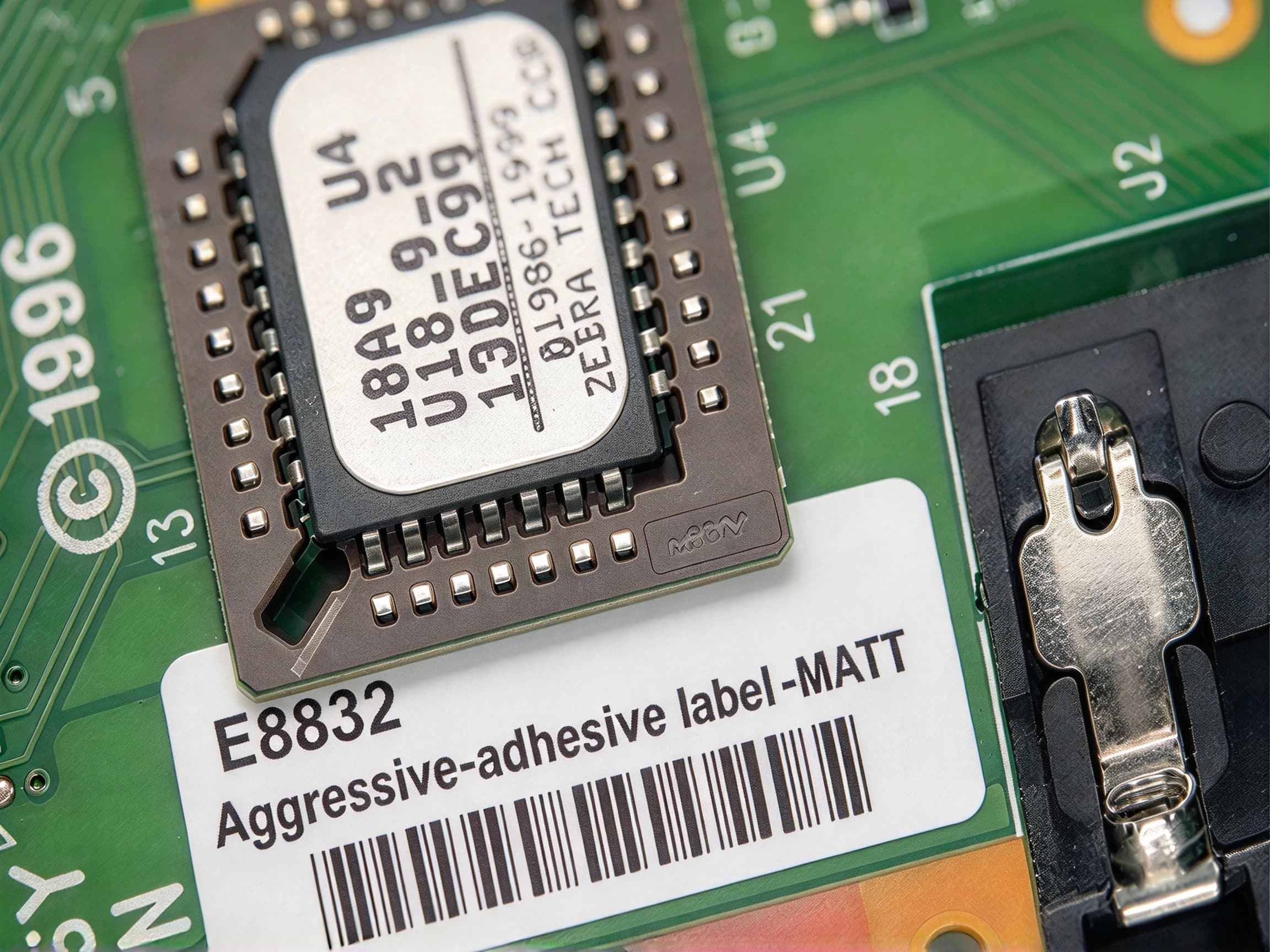 E-8832 — 2 mil Matte White Aggressive Adhesive Polyimide PCB Label (−40 to 300 °C)